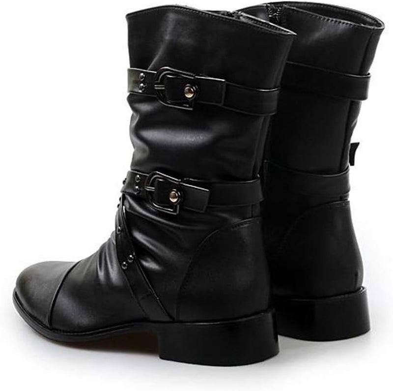 Idopy Men`s Punk Gothic Rivet Motorcycle PU Faux Leather Boots With Studs - Image 4